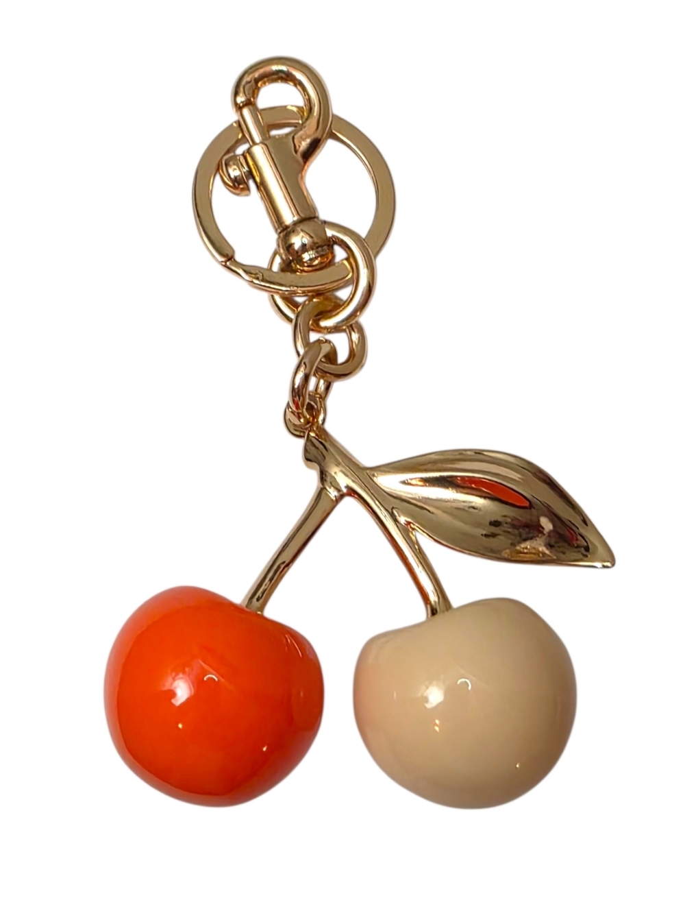 Vibrant Orange and Cream Dreamsicle Cherry Purse Charm Keyring Gold Accents